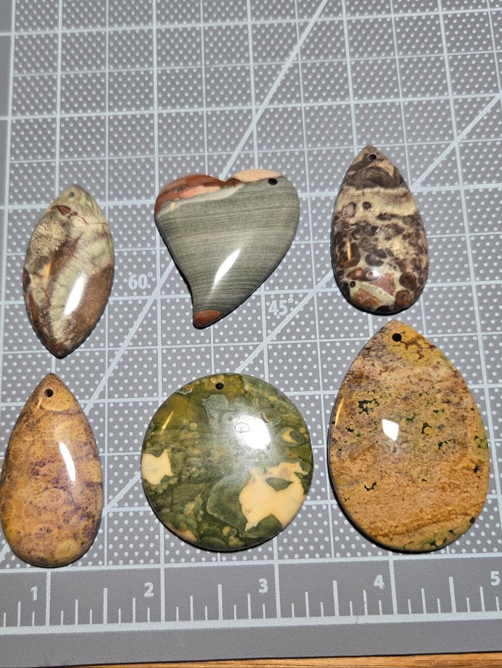 6- Gemstones Pendant Beads Mixed Lot Destash Top drilled Nice Assortment